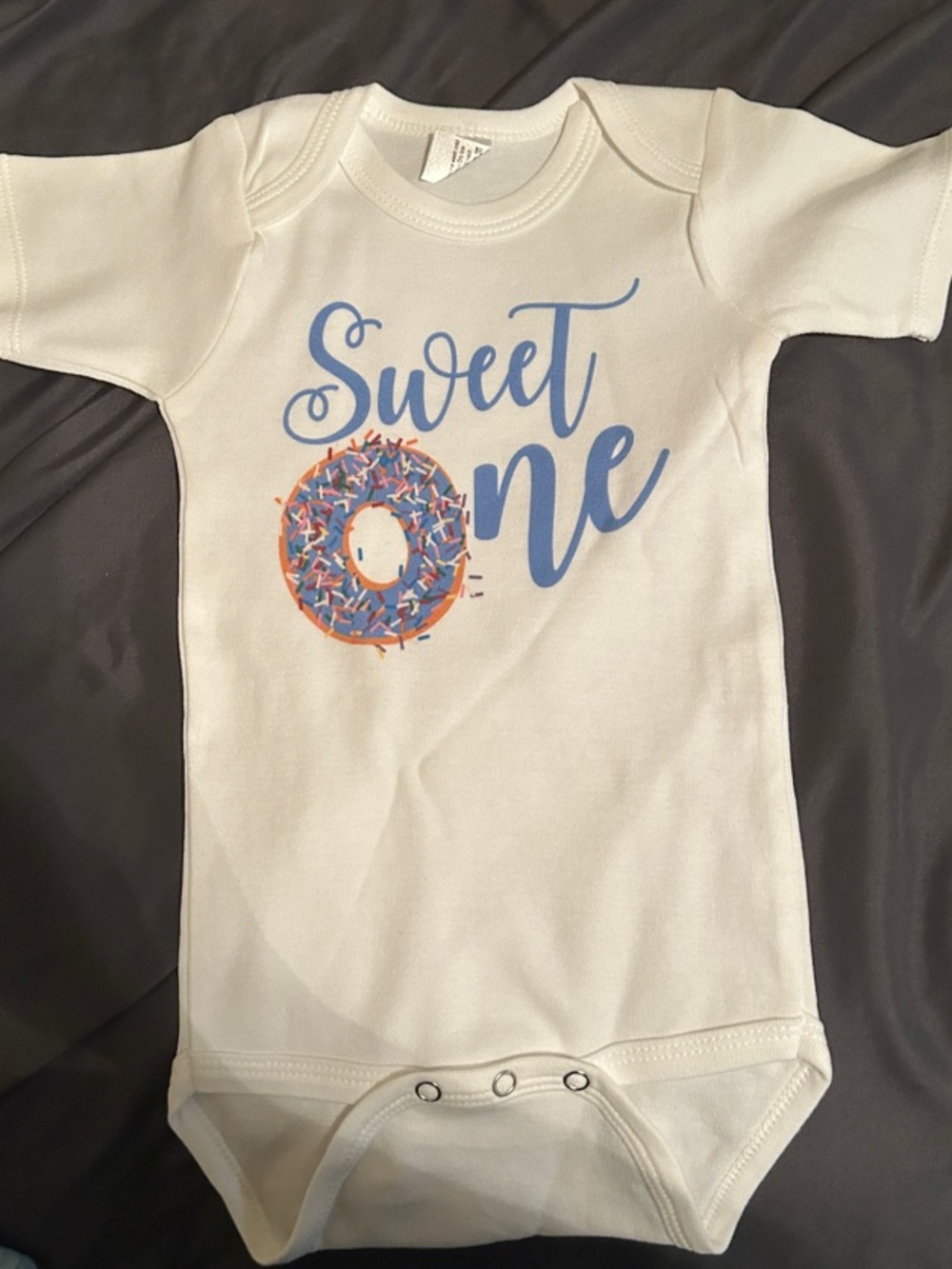 White 'Sweet One' Baby Bodysuit with Blue Print